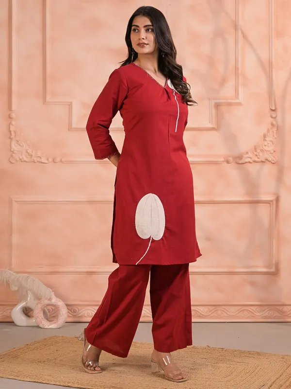 Red cotton silk kurti palazzo set