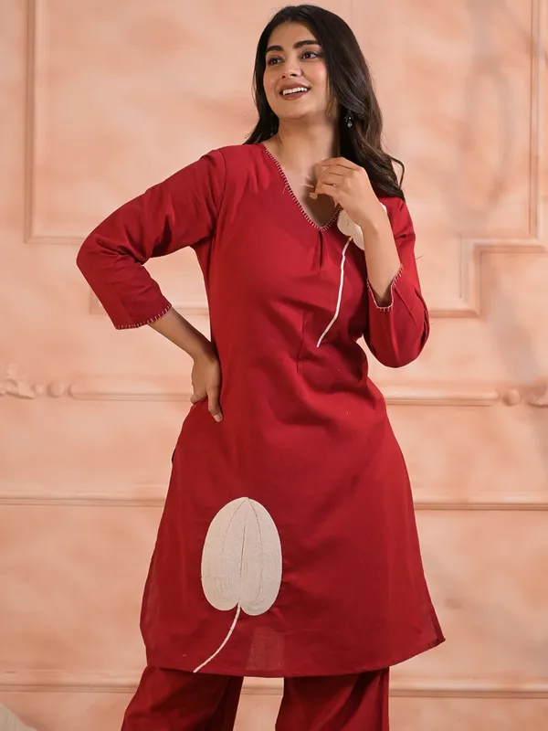 Red cotton silk kurti palazzo set