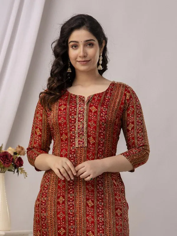 Red cotton silk kurti set for women