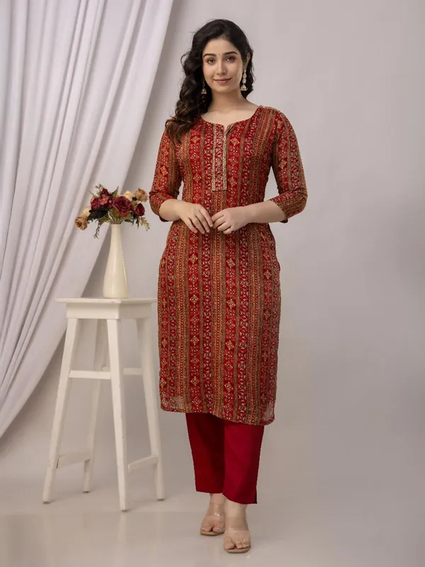 Red cotton silk kurti set for women