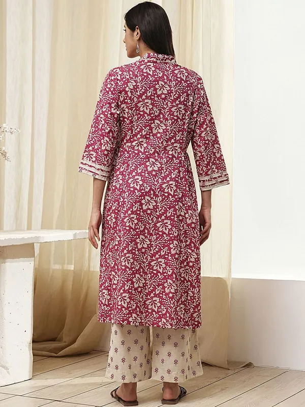 Red cotton silk kurti set in printed