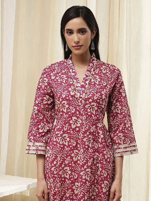 Red cotton silk kurti set in printed