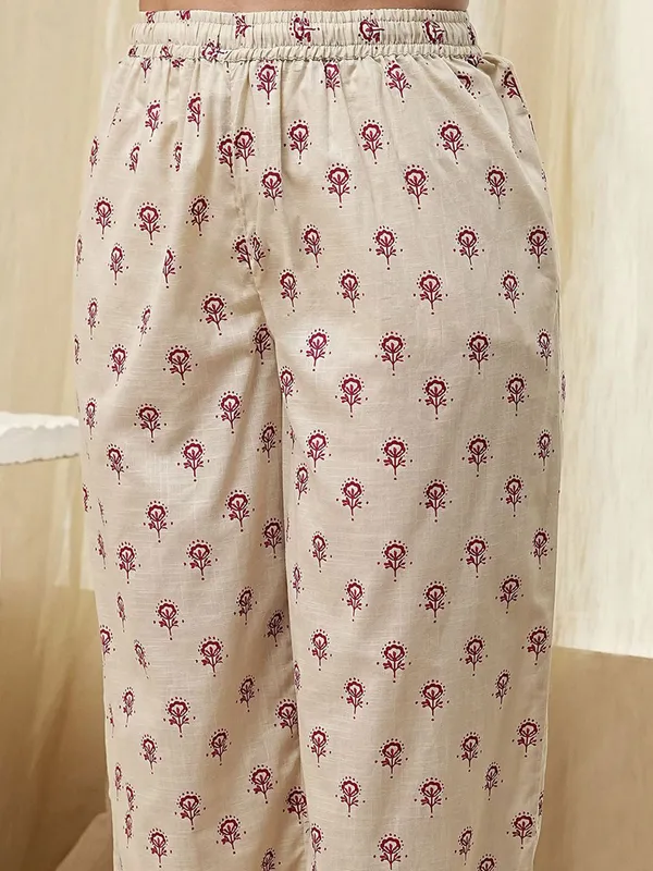 Red cotton silk kurti set in printed