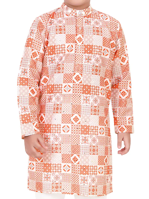 Red cotton silk printed festive kurta suit