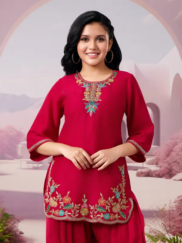 Red cotton silk salwar suit for girls festive outfit
