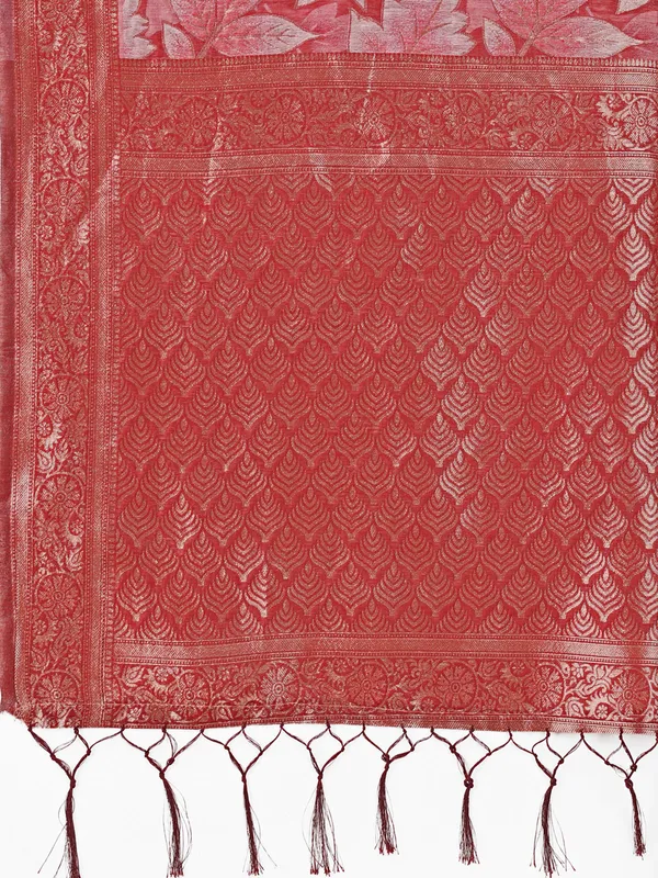 Red cotton silk saree with elegant unstitched blouse