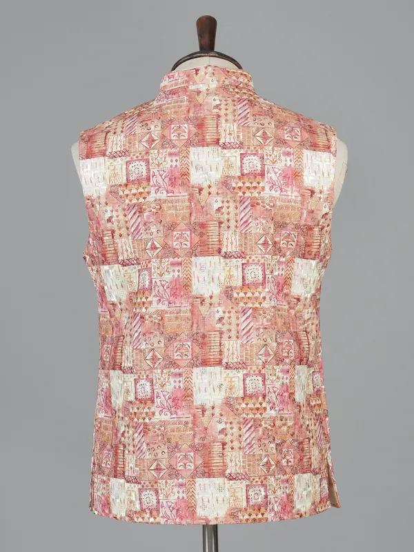 Red cotton silk waistcoat with thread work
