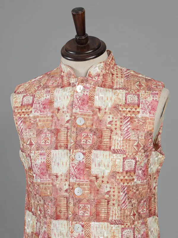 Red cotton silk waistcoat with thread work