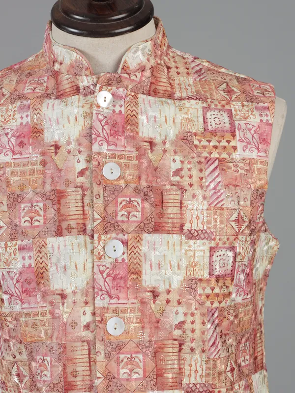 Red cotton silk waistcoat with thread work