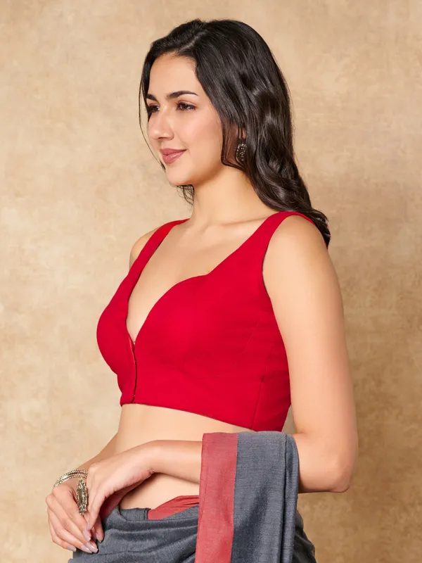 Red cotton sleeveless ready made blouse