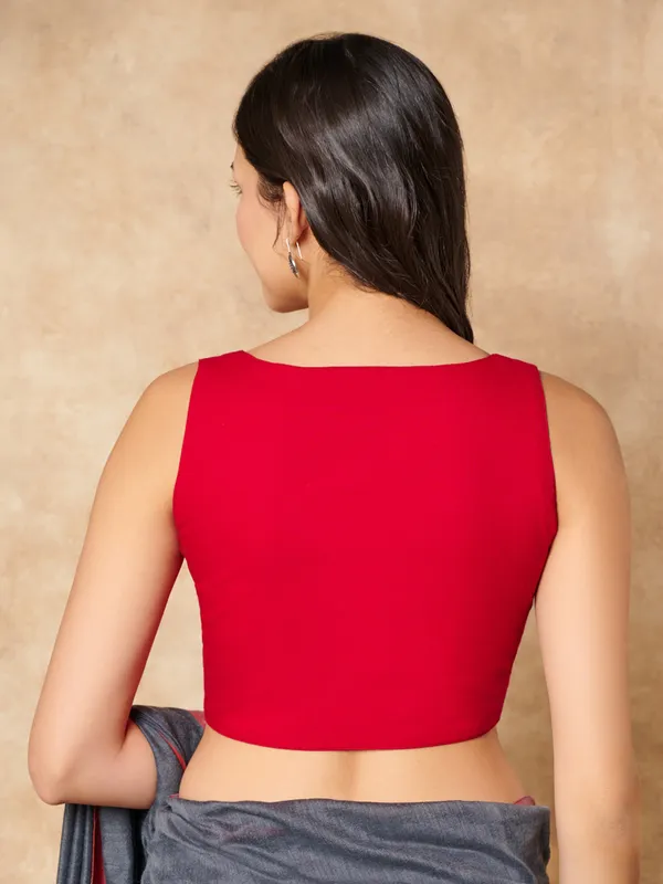 Red cotton sleeveless ready made blouse