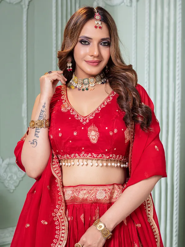 Red crepe silk lehenga choli for brides