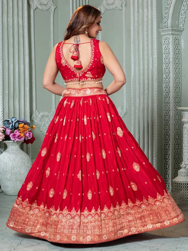 Red crepe silk lehenga choli for brides