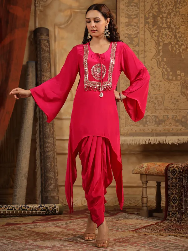 Red dhoti kurti set in satin silk