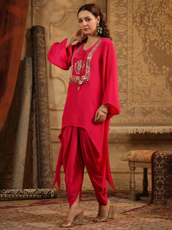 Red dhoti kurti set in satin silk