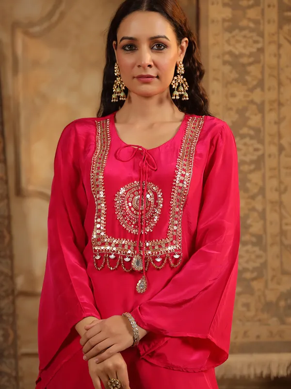 Red dhoti kurti set in satin silk