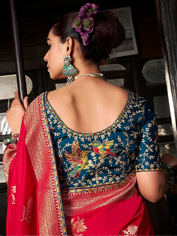 Red dola silk festive wear saree