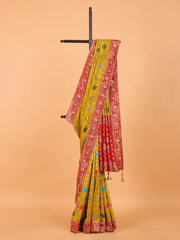 Red dola silk printed saree for women