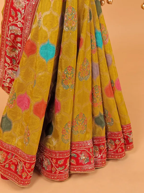 Red dola silk printed saree for women