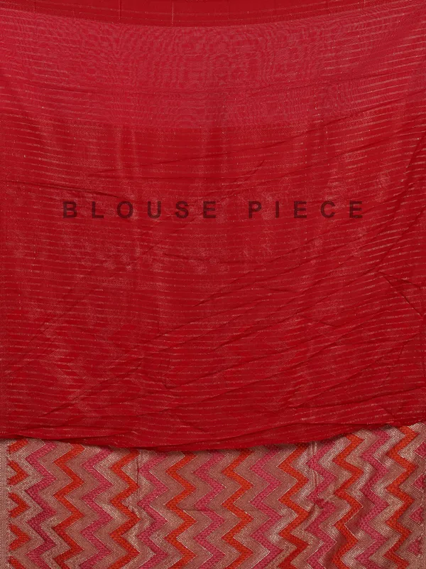 Red dola silk wedding wear saree with zigzag print