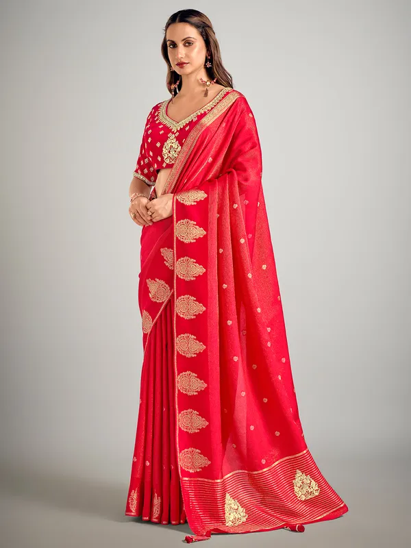 Red dola silk wedding wear zari saree