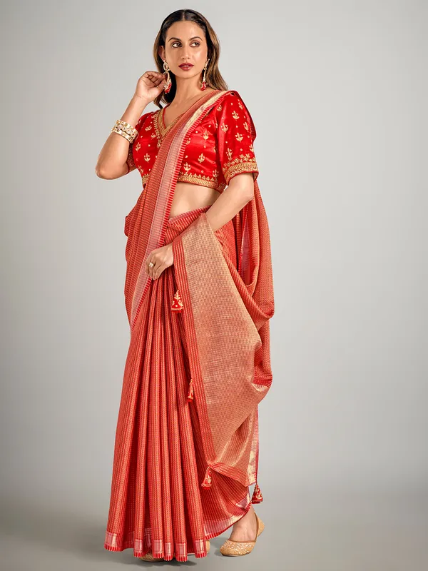 Red dola silk zari weaving saree