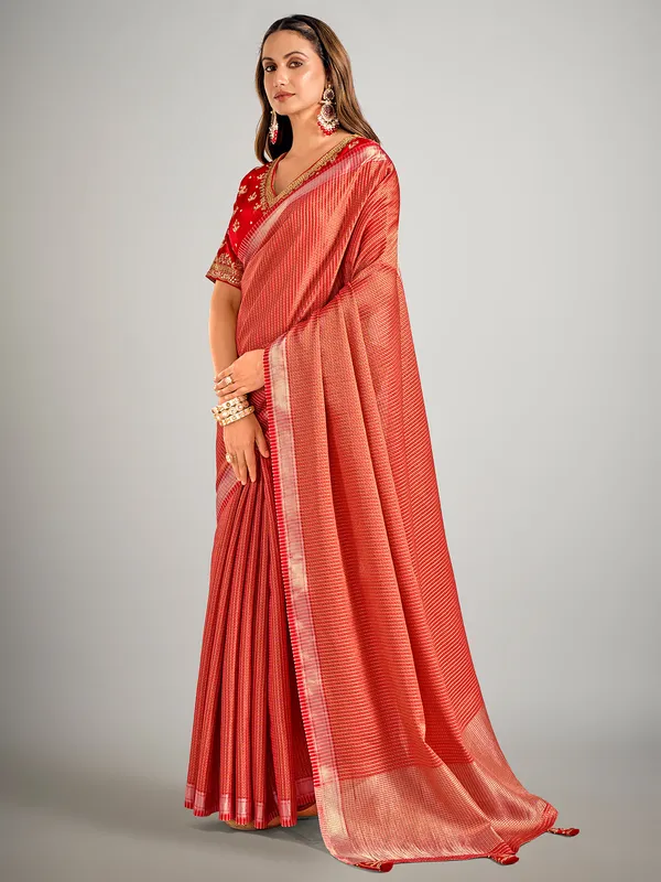 Red dola silk zari weaving saree
