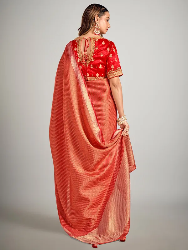 Red dola silk zari weaving saree