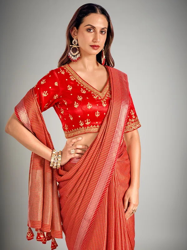Red dola silk zari weaving saree