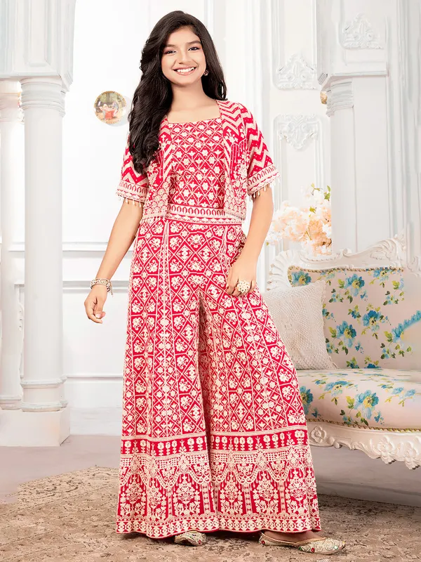 Red embroidery palazzo salwar suit