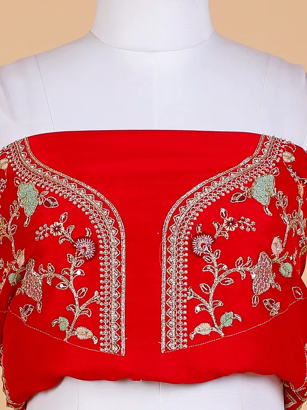 Red embroidery unstitched lehenga choli