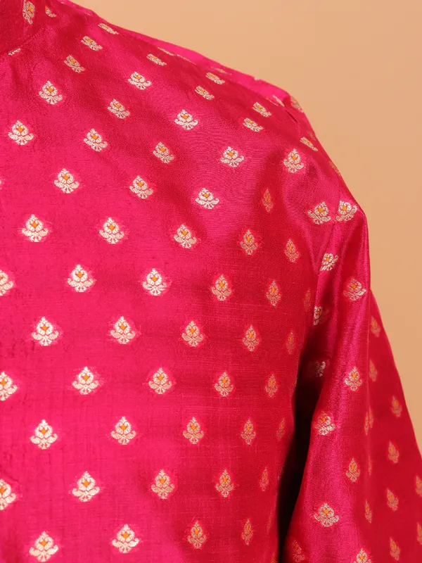 Red festive silk kurta set for men