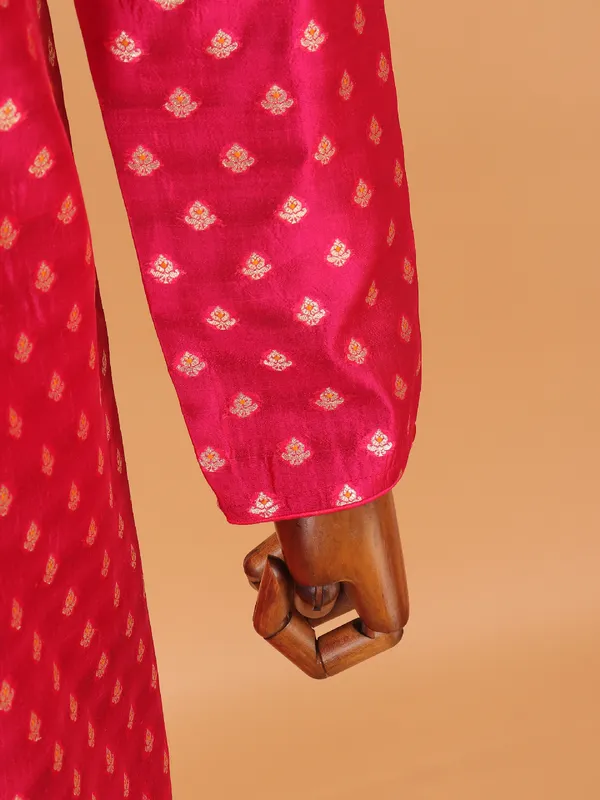 Red festive silk kurta set for men