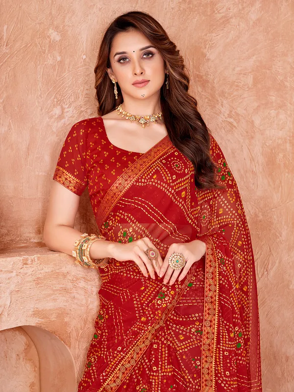 Red festive wear chiffon saree