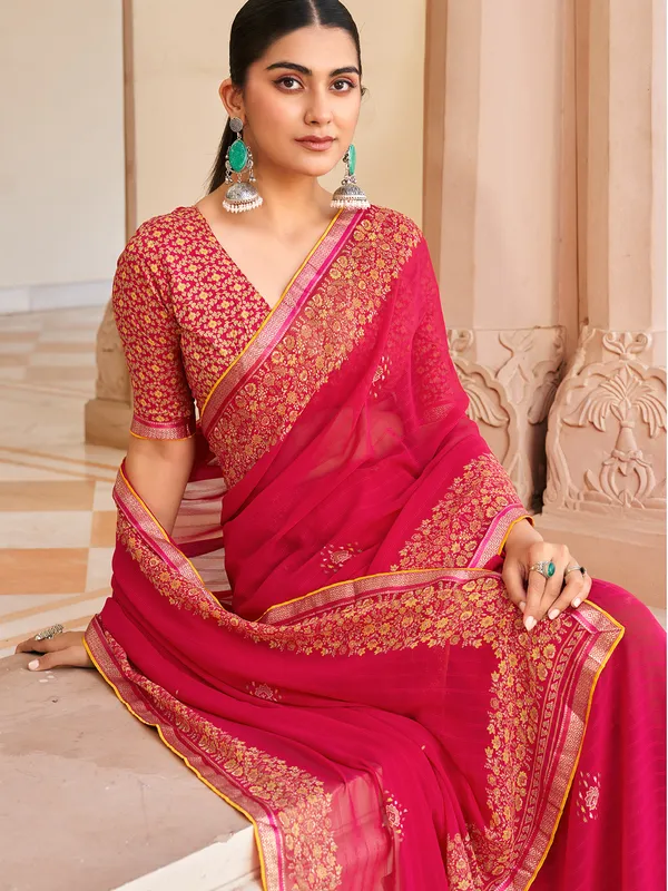 Red festive wear printed georgette saree