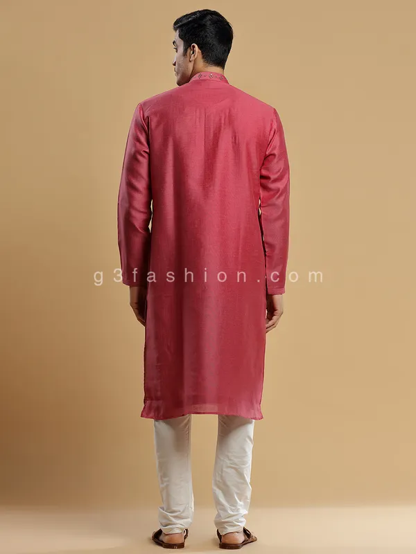 Red festive wear silk  Men Kurta pajama