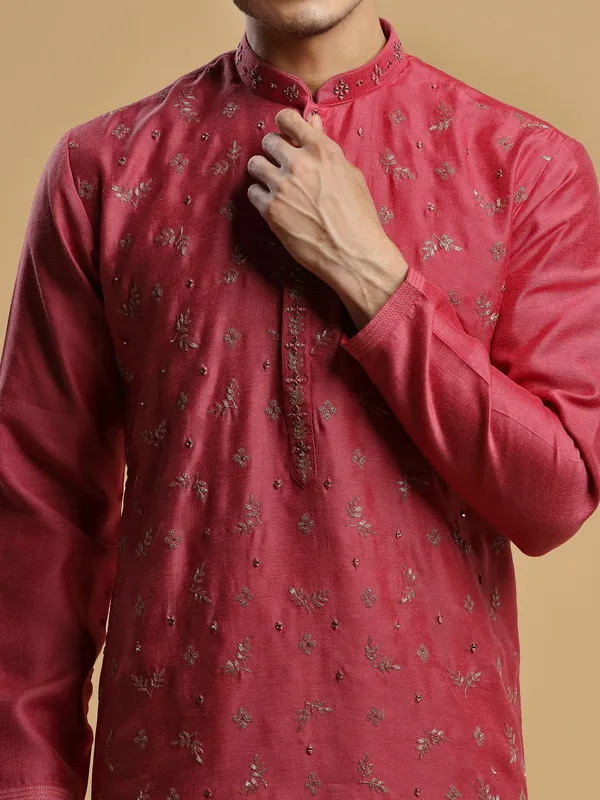 Red festive wear silk  Men Kurta pajama