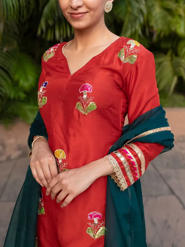 Red festive wear silk palazzo suit
