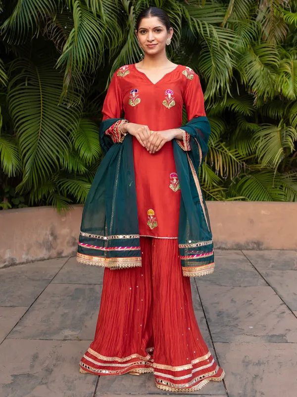 Red festive wear silk palazzo suit