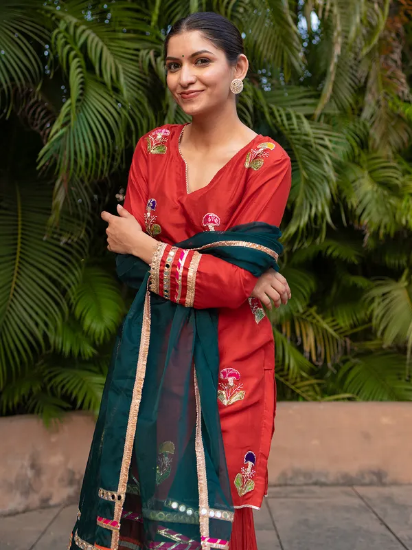 Red festive wear silk palazzo suit