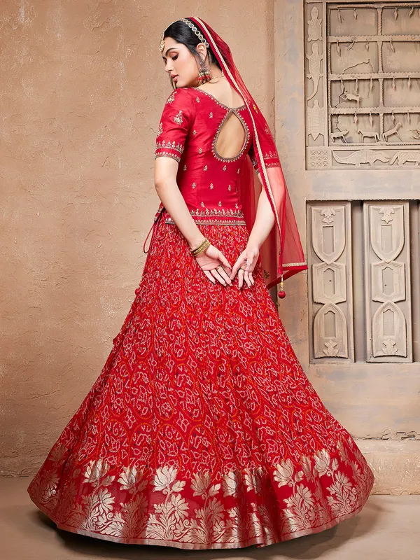 Red georgette bandhej printed lehenga choli