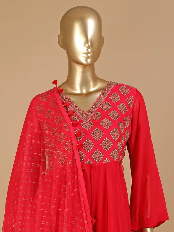 Red georgette dhoti suit for wedding and festive