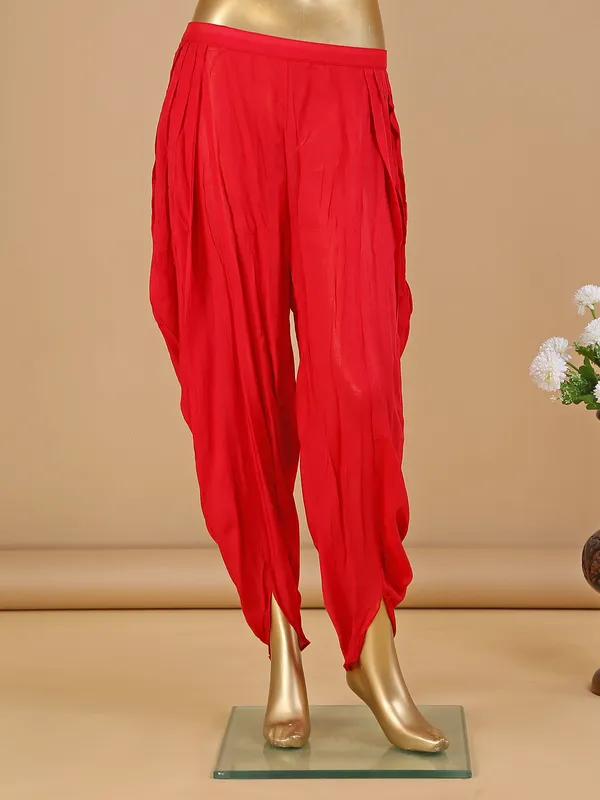 Red georgette dhoti suit for wedding and festive