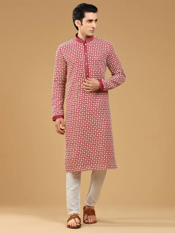Red georgette embroidery kurta suit