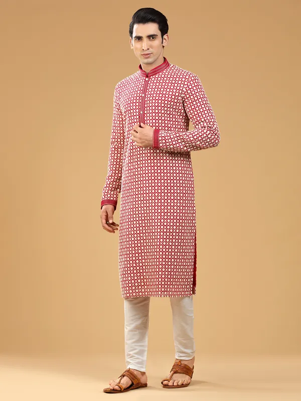 Red georgette embroidery  Men Kurta pajama