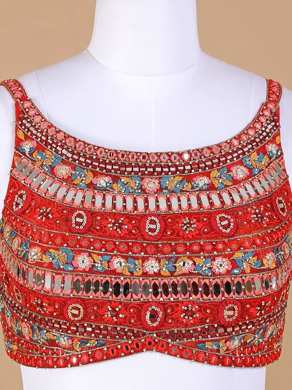 Red georgette lehenga choli in printed