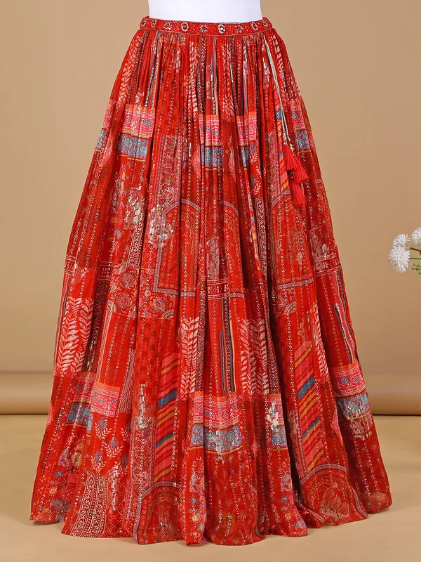 Red georgette lehenga choli in printed