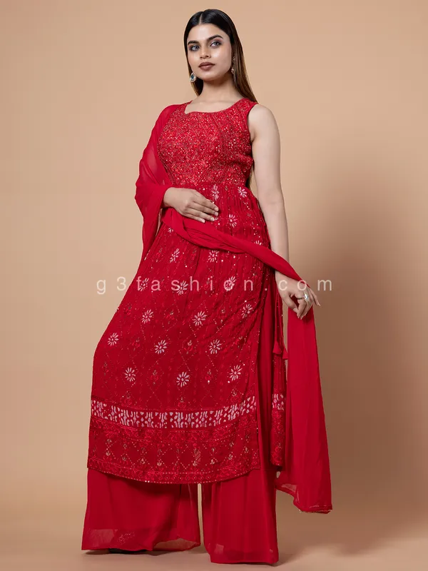 Red georgette nayra cut palazzo suit