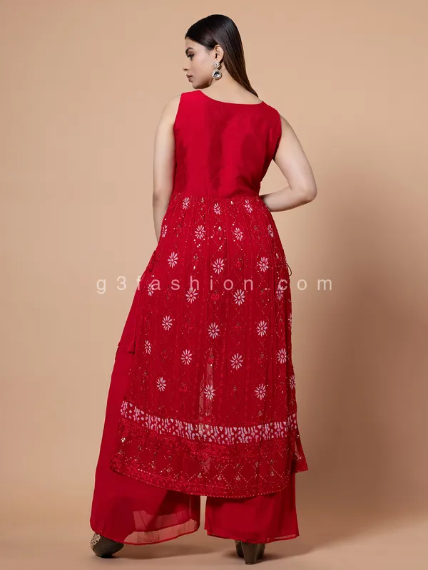 Red georgette nayra cut palazzo suit