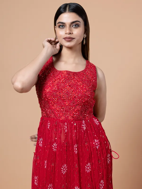 Red georgette nayra cut palazzo suit